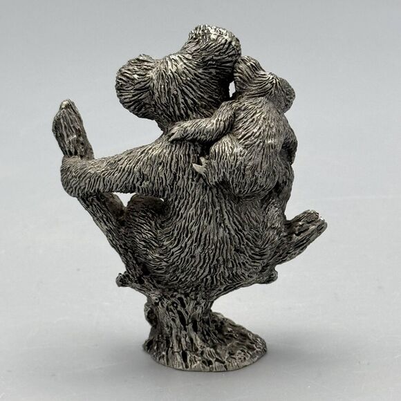 Vtg Pewter Koala Bear and Cub Figurine Sitting in a Tree Australian Animals 3" - Picture 4 of 7